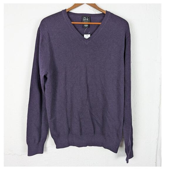 NWT Jos A Bank Sweater Mens Large Pima Cotton Purple V Neck Traveler Preppy - Picture 1 of 3